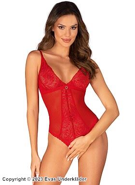 Revealing teddy, open crotch, luxurious lace